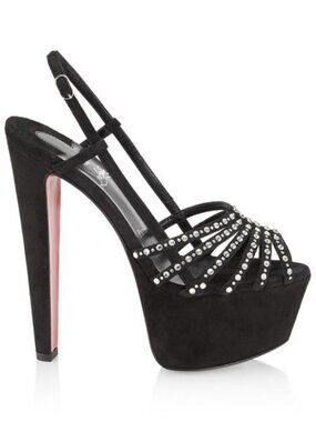Christian Louboutin VEGASTRASSIMA ALTA Crystal Platform Heels Sandal Shoes